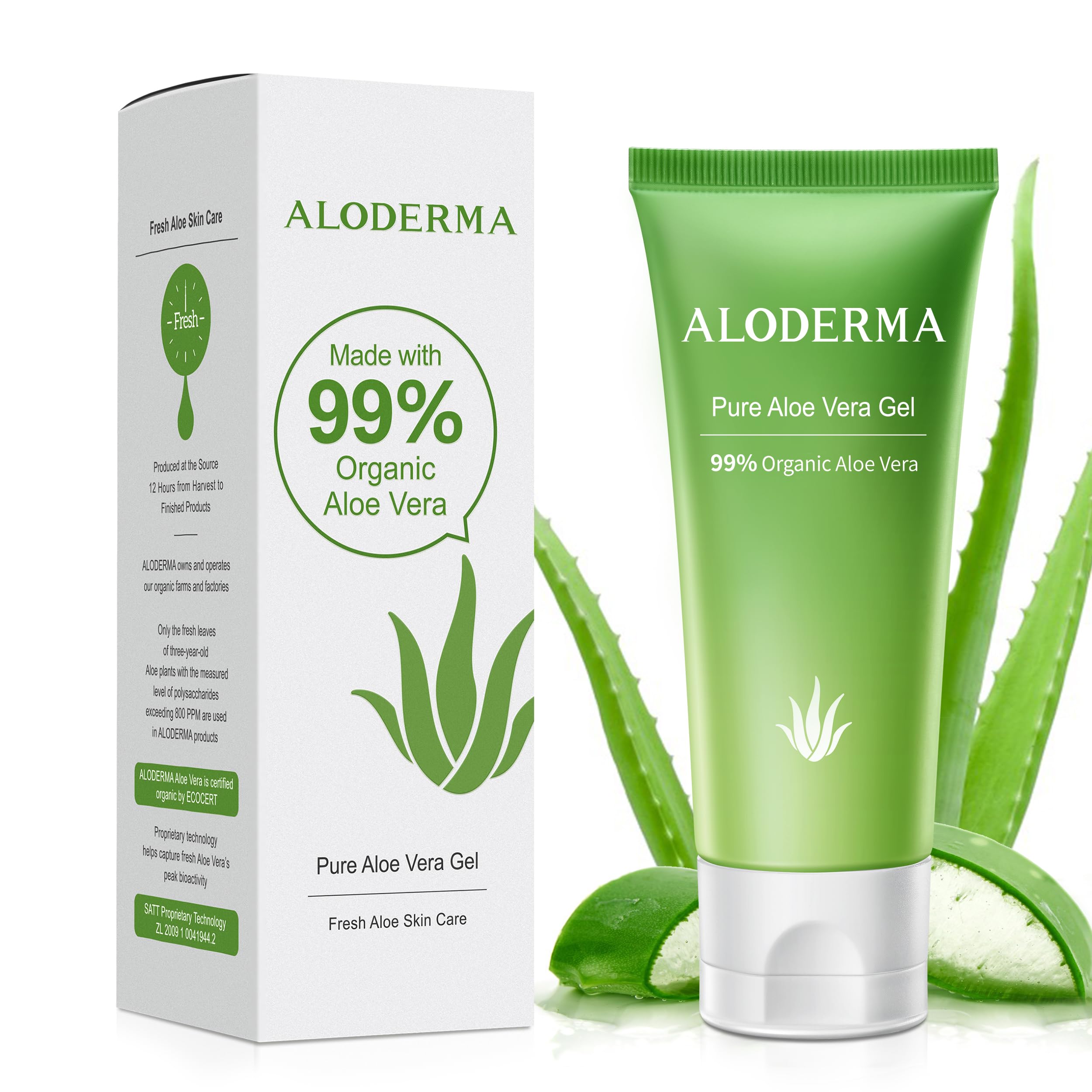 Aloderma travel-size aloe vera gel bottle for on-the-go hydration.