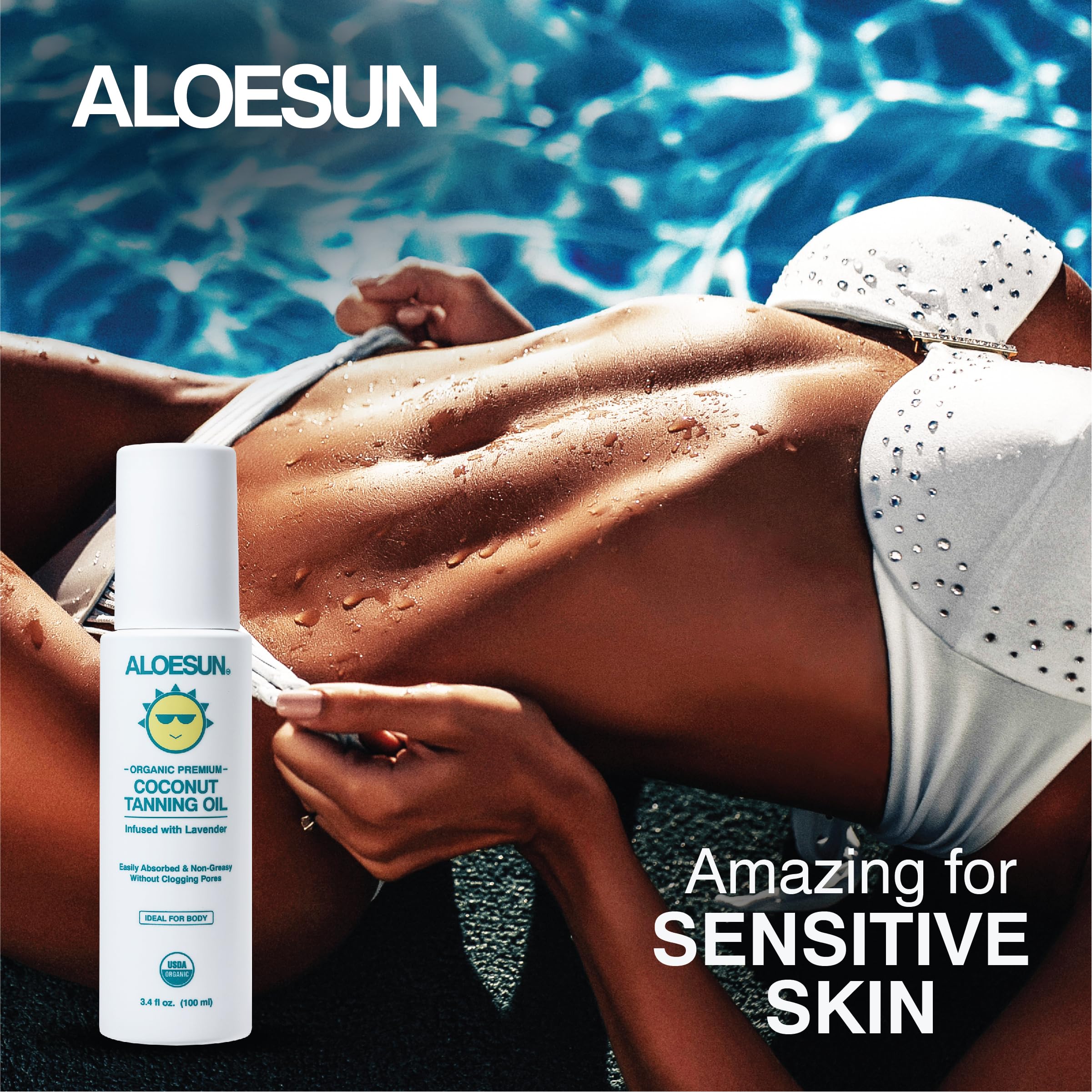 ALOESUN lavender-infused coconut oil for a calming tanning experience