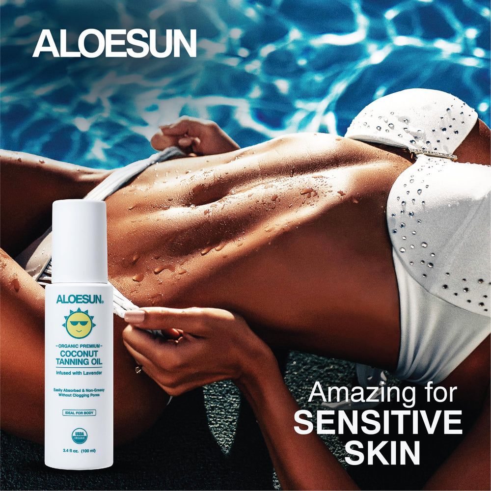 ALOESUN lavender-infused coconut oil for a calming tanning experience