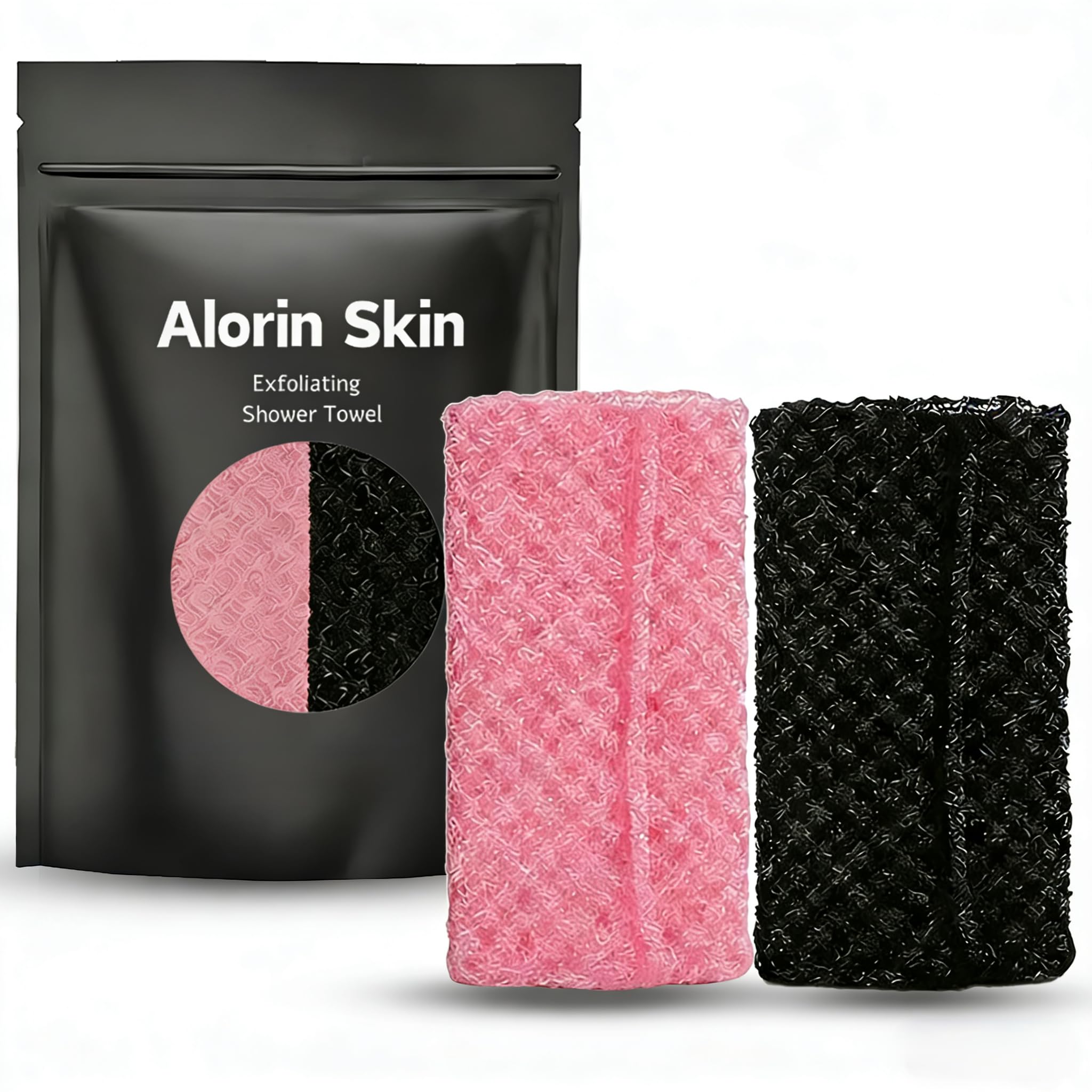 Alorin Skin, toalla exfoliante para ducha rosa, exfolia suavemente para piel más suave.