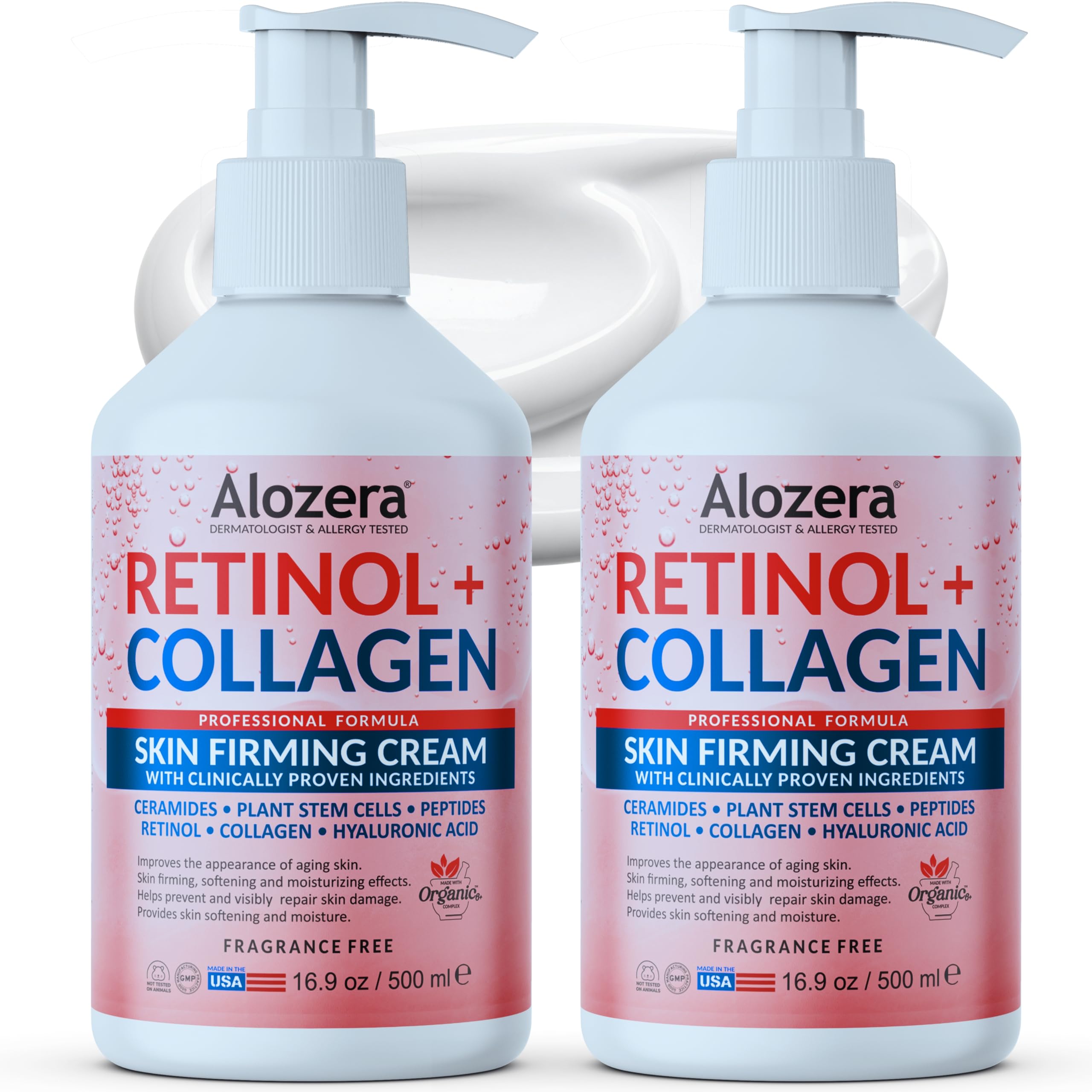 Alozera Skin Firming Retinol bottle showing firming action for smoother skin texture