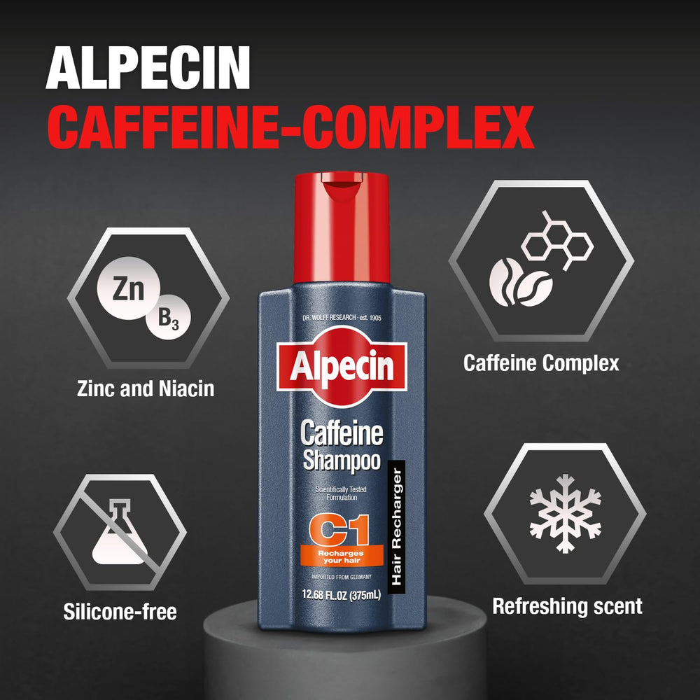 Alpecin C1 shampoo pour showing energizing scalp cleanse