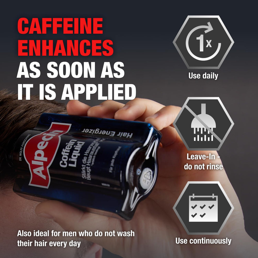 Textura del líquido Alpecin Caféina para aplicación en cuero cabelludo