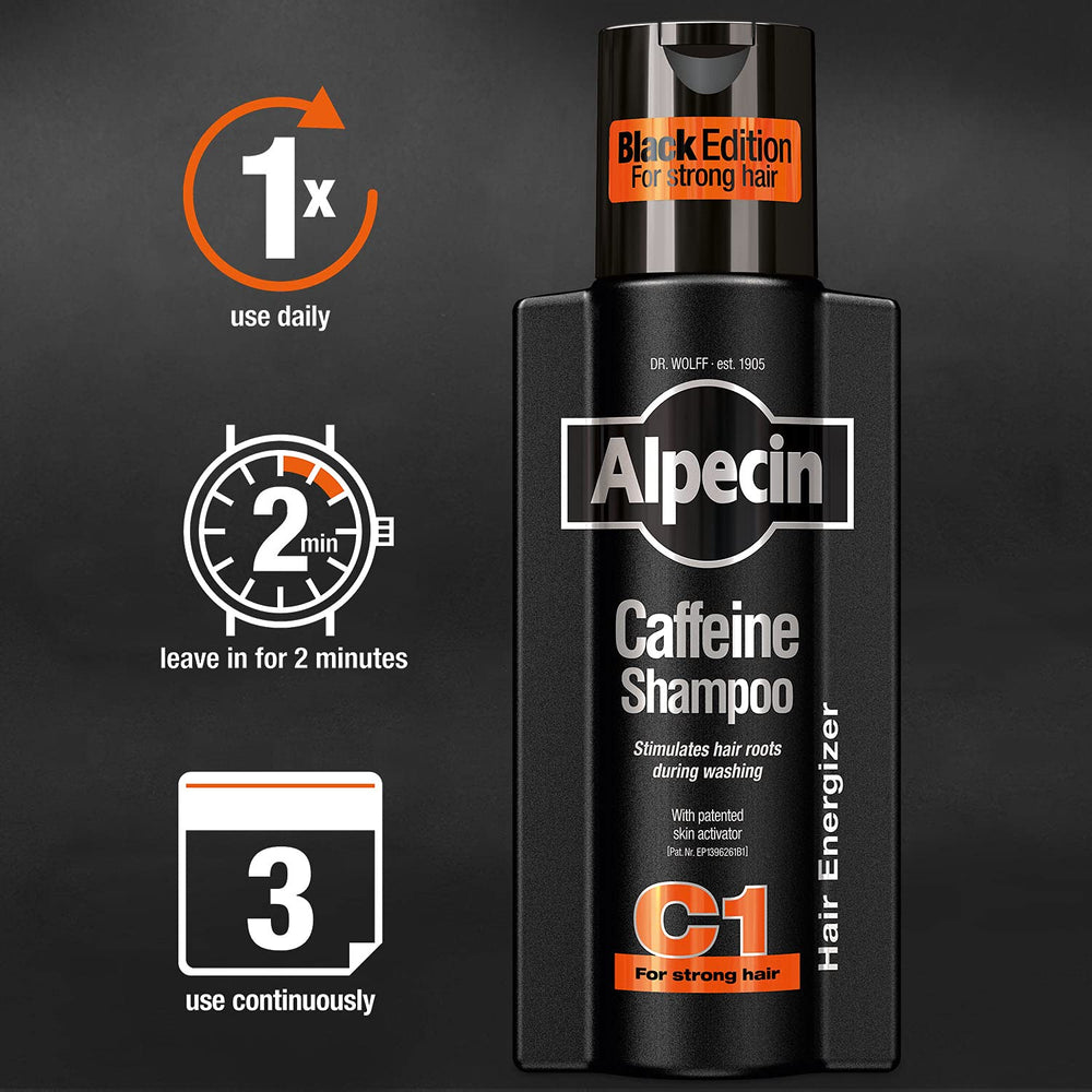 Sensación de frescura fría en el cuero cabelludo con Alpecin C1 Black Edition.
