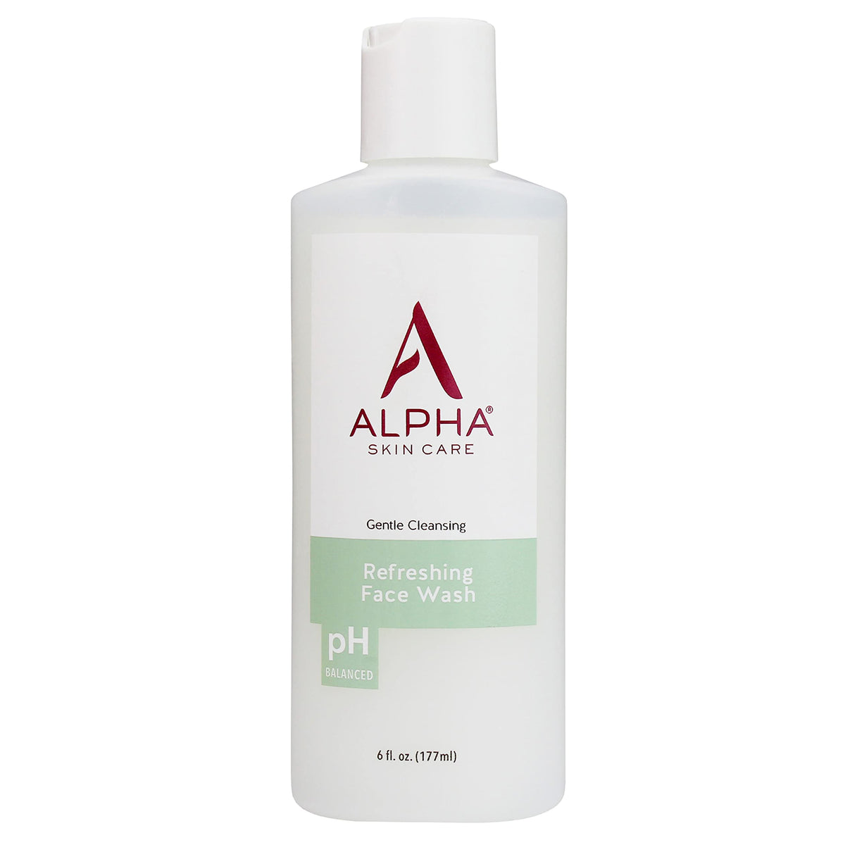 Alpha limpiador facial refrescante en botella para uso diario.