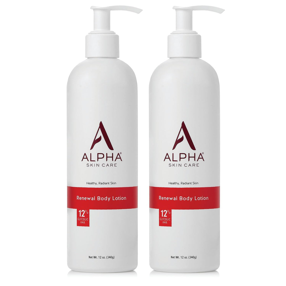 Alpha Skin Care Revitalizing Body Lotion bottle with 12% glycolic AHA for smoother skin.