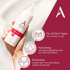 Alpha Skin Care Revitalizing Body Lotion being applied to arm for easy daily absorption.
