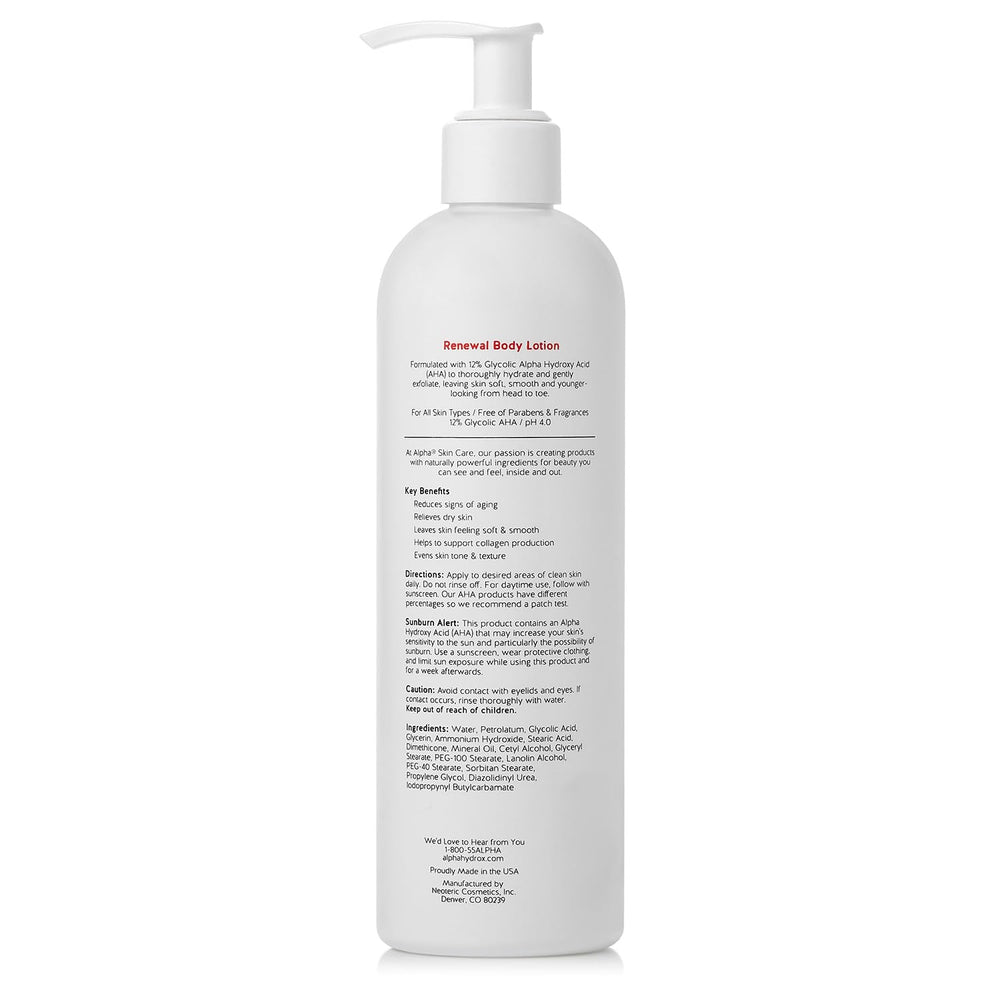 Alpha Skin Care Revitalizing Body Lotion texture on skin shows smooth, non-greasy finish.