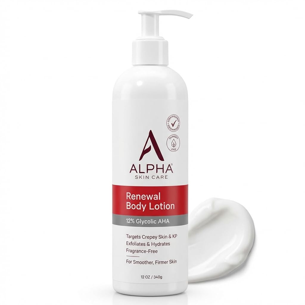 Alpha Skin Care Revitalizing Bottle shows a hydrating, exfoliating lotion in a sleek container