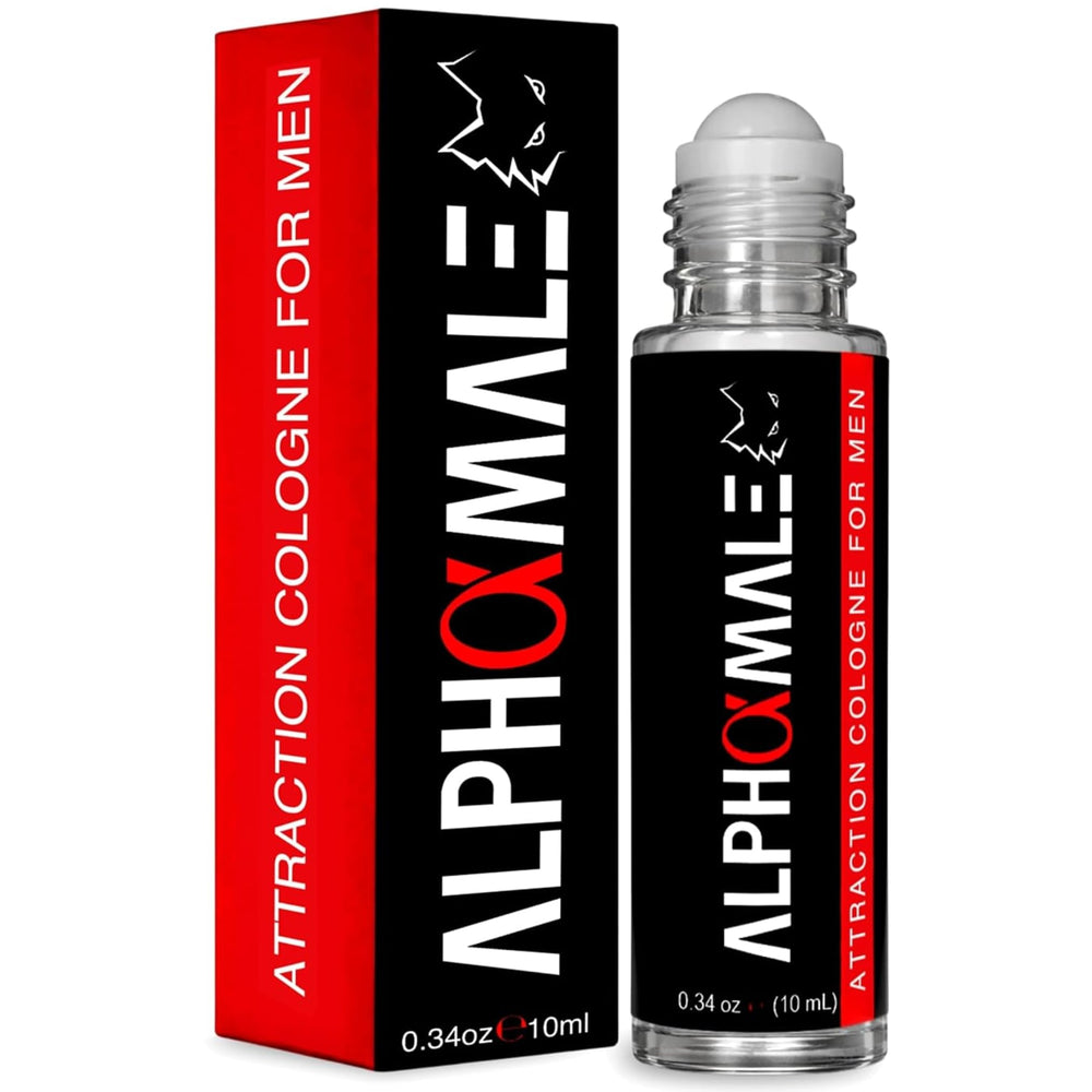 AlphaMale Pheromone Roll-On bottle closeup for discreet daily use.
