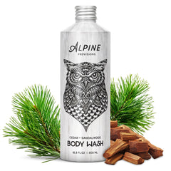 Alpine Provisions gel de ducha con cedro y sándalo, aroma revitalizante para la piel
