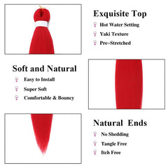 Alremyssy red pre-stretched hair close-up shows durable fibers