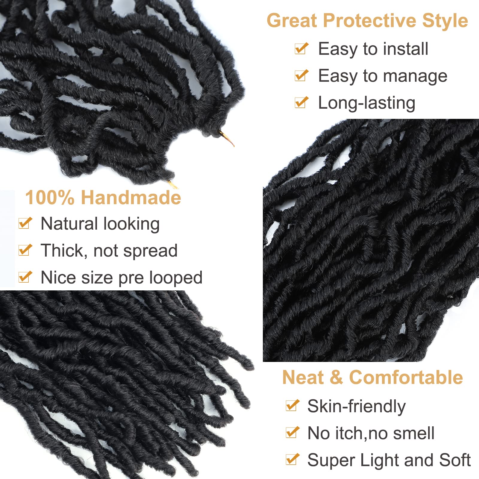 Alrence Faux Locs model demonstrates easy pre-looped installation.