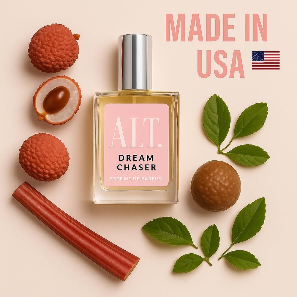 ALT. FRAGRANCES Dream Chaser floral heart close-up, elegant peony and Turkish rose presence.