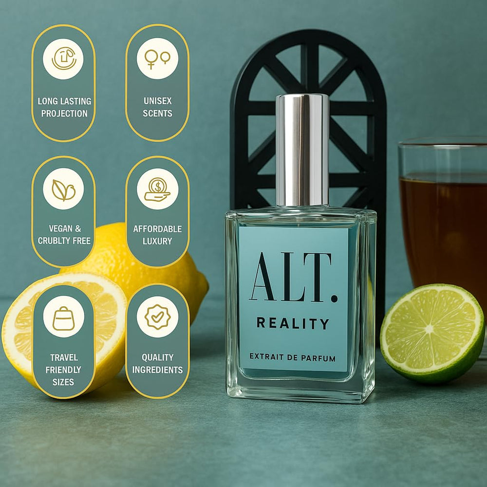 ALT. FRAGRANCES Reality packaging box signals premium travel-friendly fragrance.