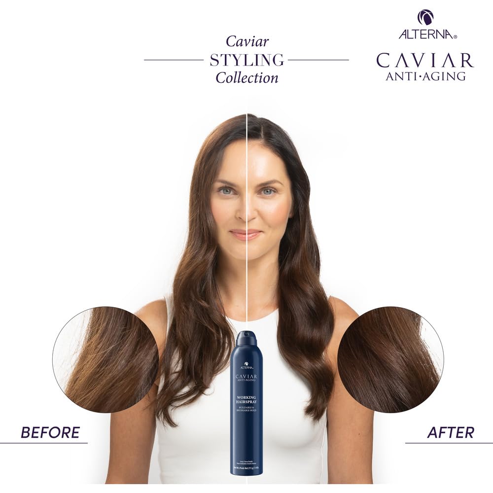 Alterna Caviar professional styling spray for straight to curly styles