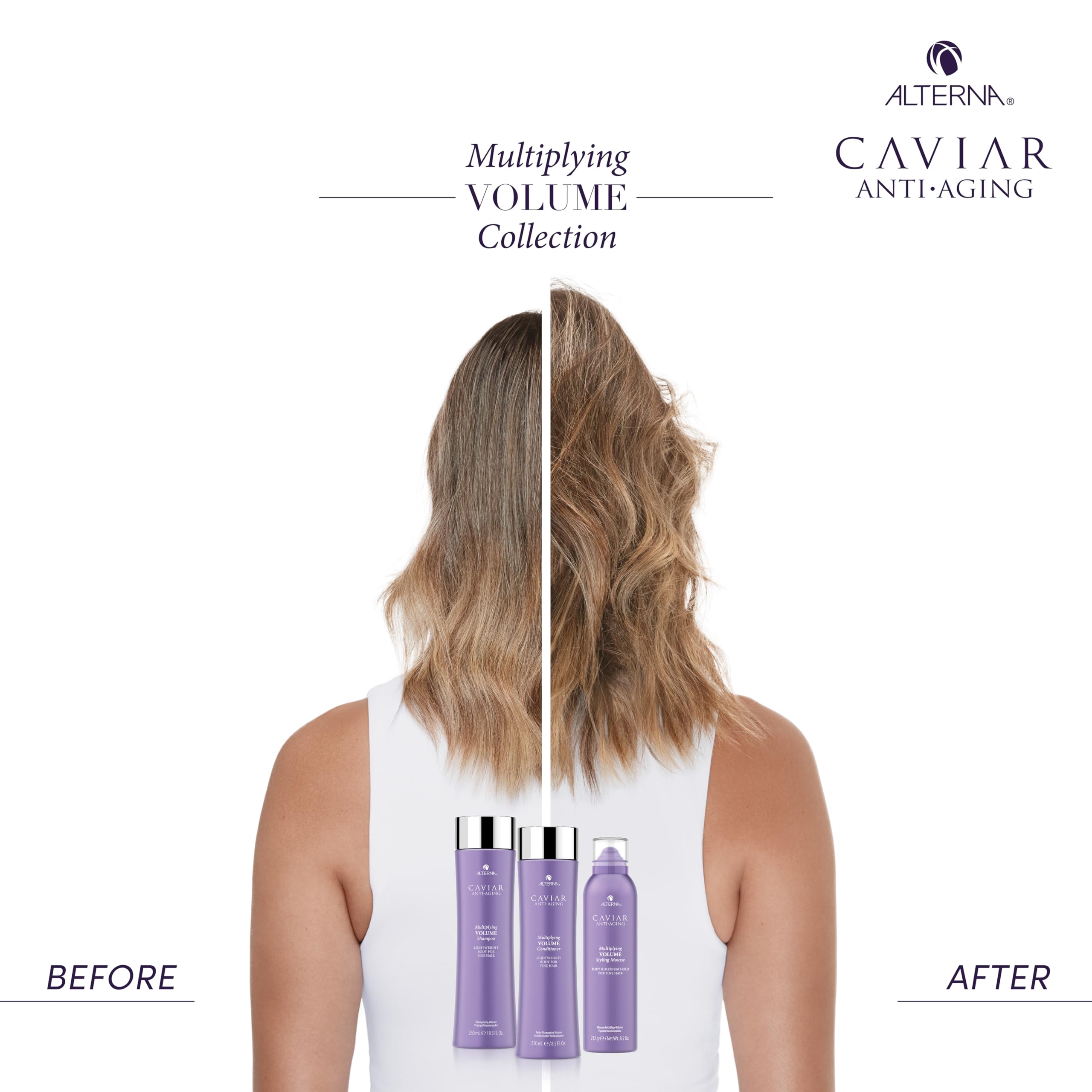 Clinical-style note acknowledges enhanced fullness when used with complementary conditioner and mist.