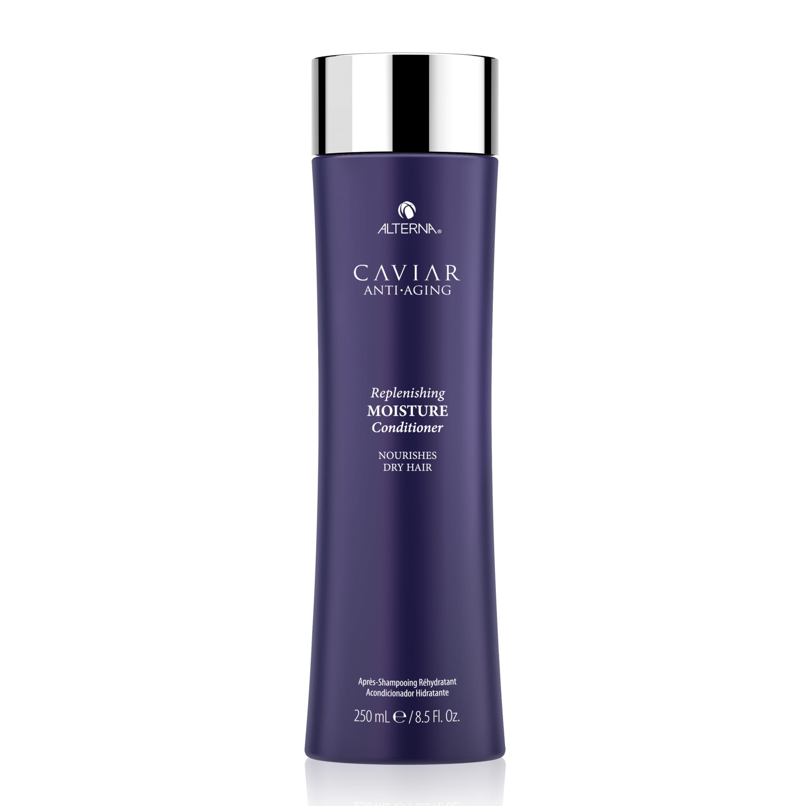 Alterna Caviar Anti-Aging Replenishing Moisture Conditioner bottle that locks in moisture for color-treated hair.