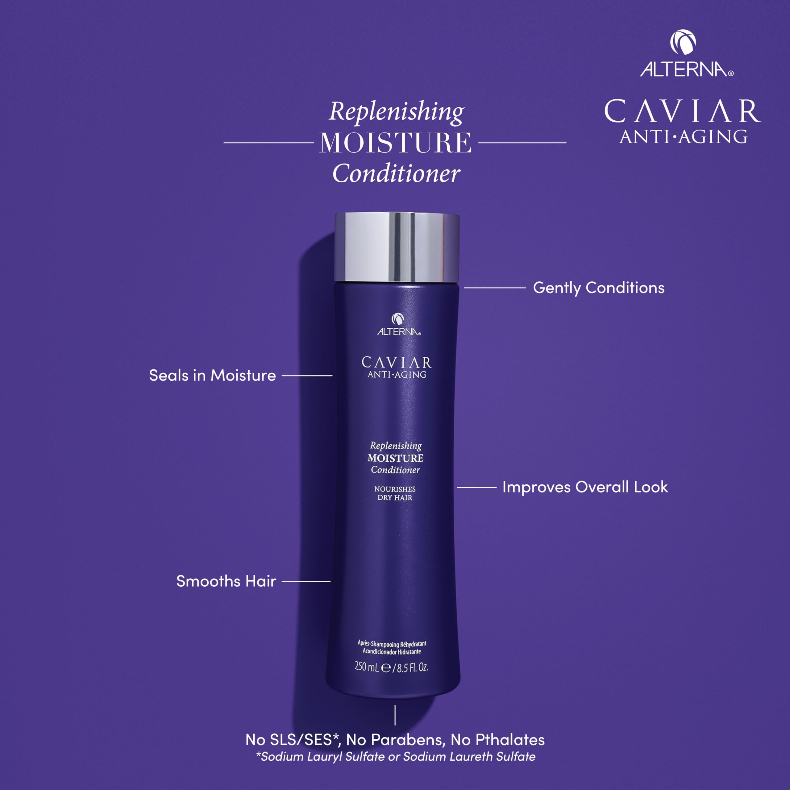 Product label focusing on caviar extract and clean-formula ingredients