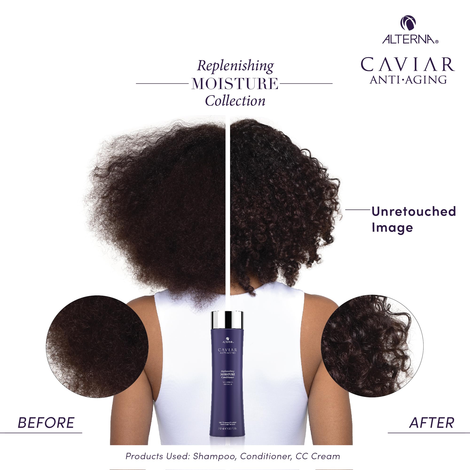 Alterna Caviar Anti-Aging Replenishing Moisture Conditioner on wet hair delivering manageability.