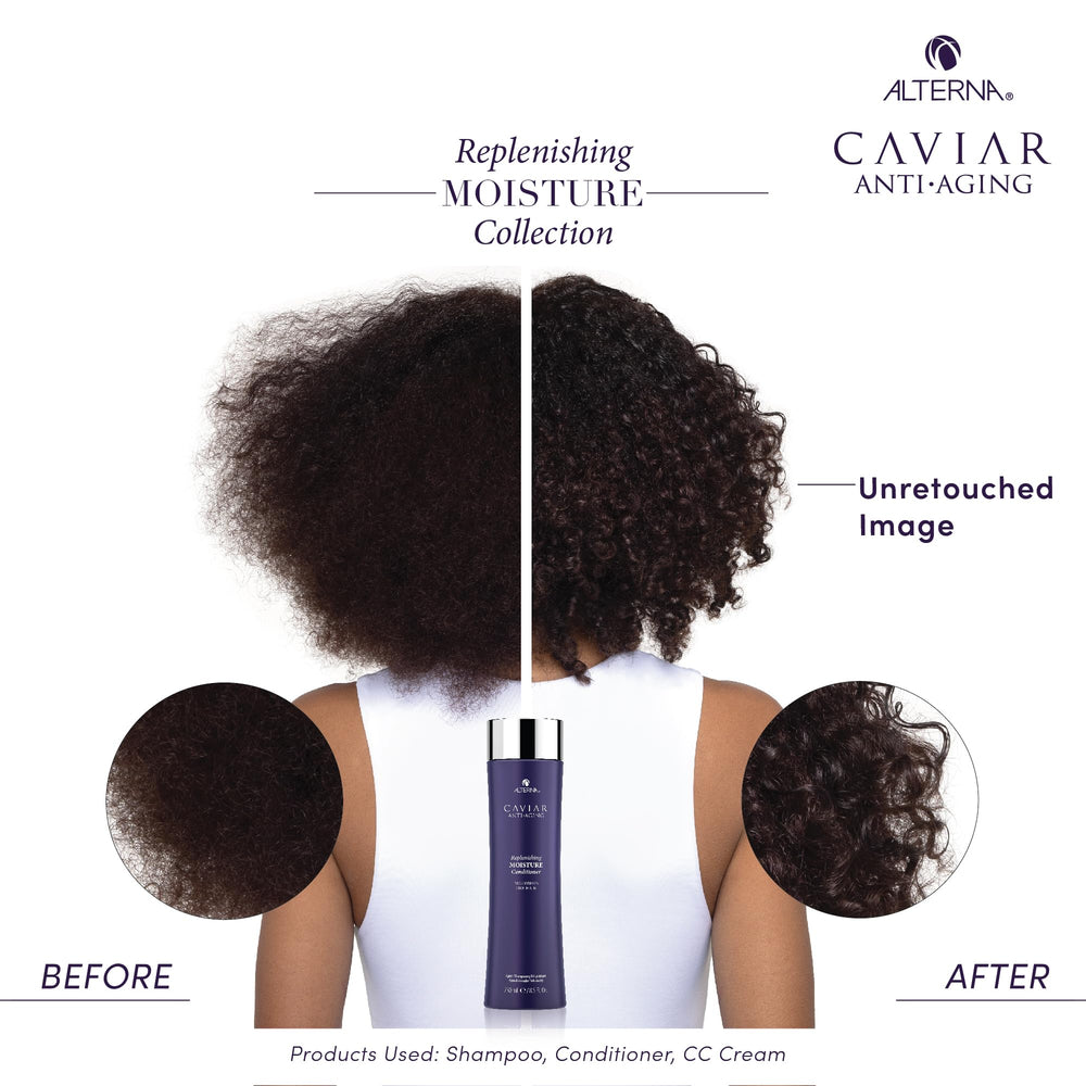 Alterna Caviar Anti-Aging Replenishing Moisture Conditioner on wet hair delivering manageability.