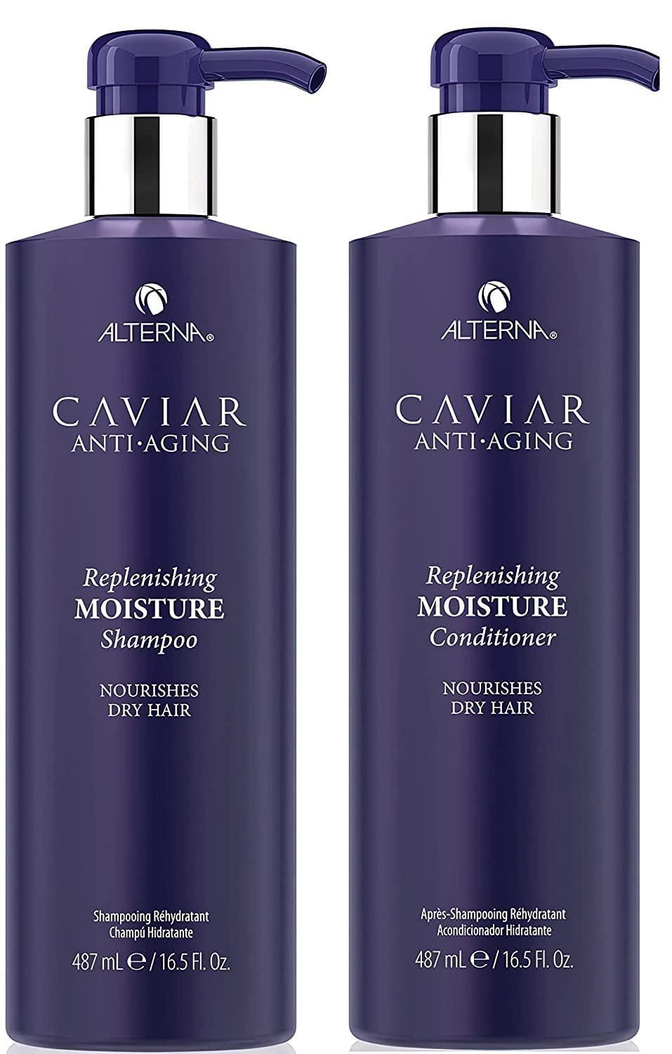 Alterna Caviar Anti-Aging Shampoo bottle highlighting hydration for soft, manageable hair.