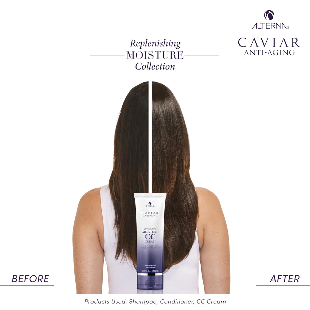 Alterna Caviar CC Cream color-treated hair stays vibrant and protected.