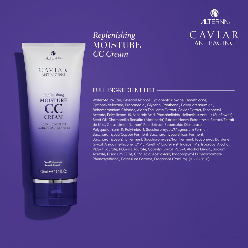 Alterna Caviar CC Cream during styling demonstrates heat protection up to 450°F.
