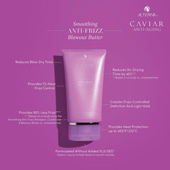 Alterna Caviar Omega Plus smoothing blend highlighting frizz reduction and manageability.