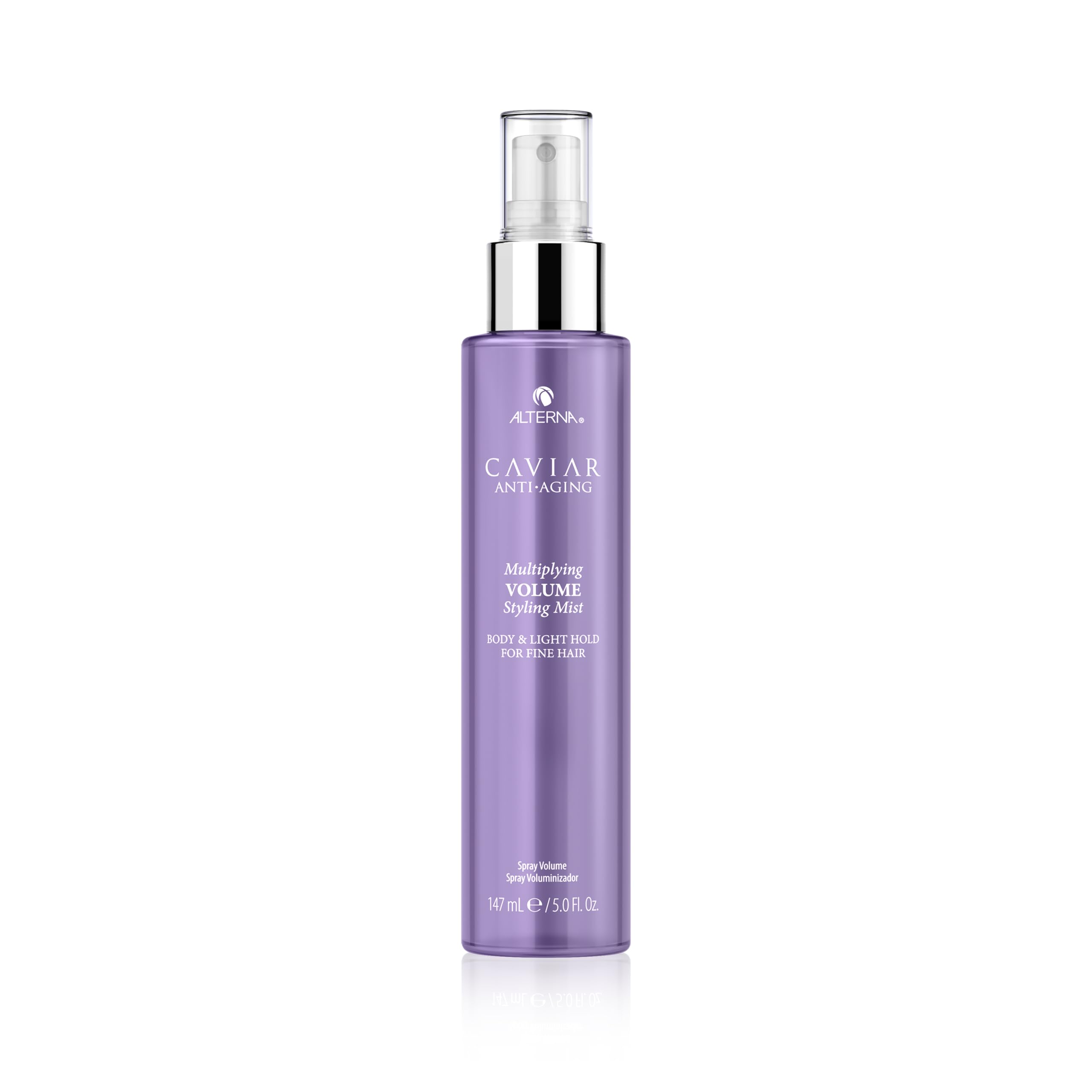 Alterna Caviar Anti-Aging Multiplying Volume Styling Mist bottle for easy on-the-go styling.