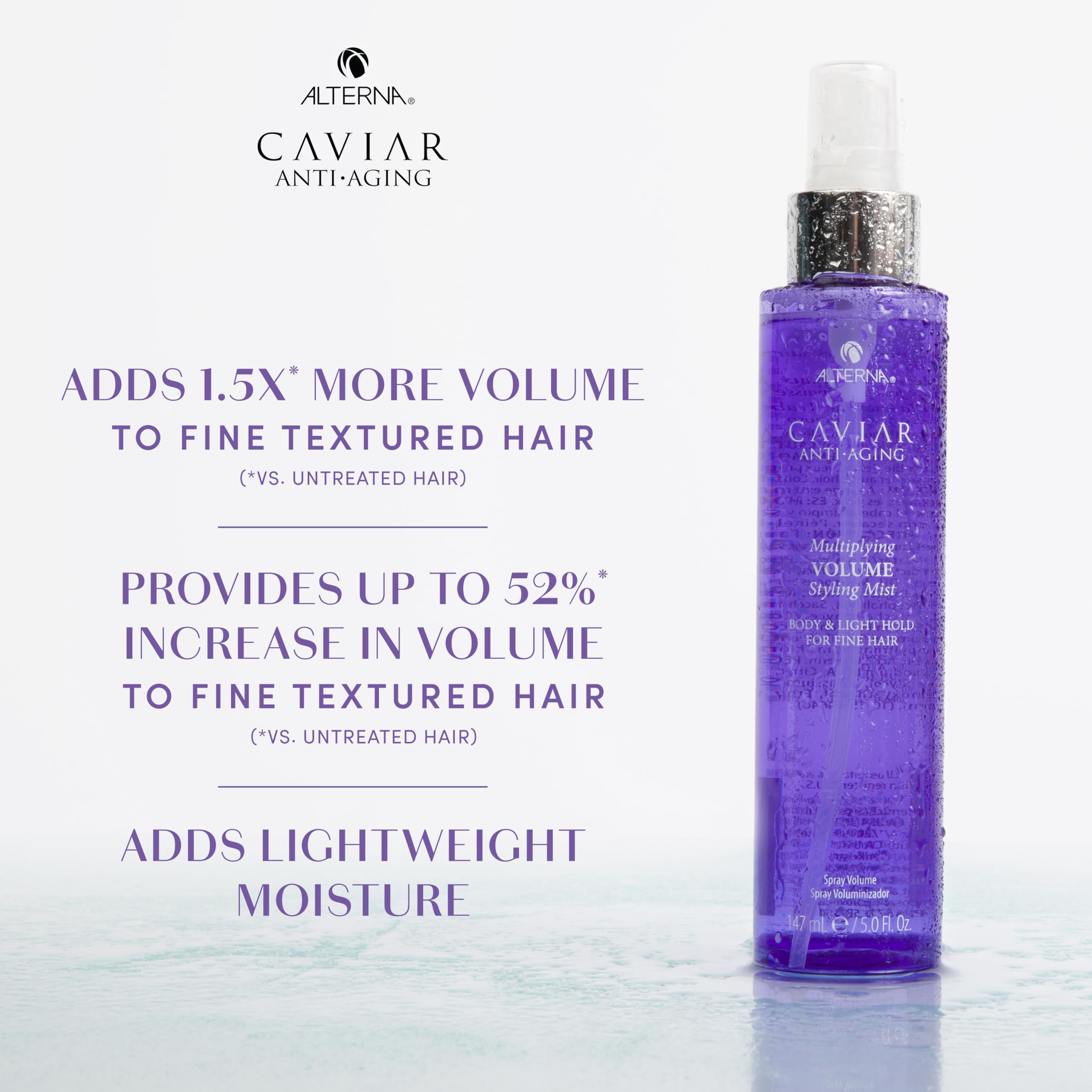 Alterna Caviar Anti-Aging Multiplying Volume Styling Mist provides root-to-tip lift.