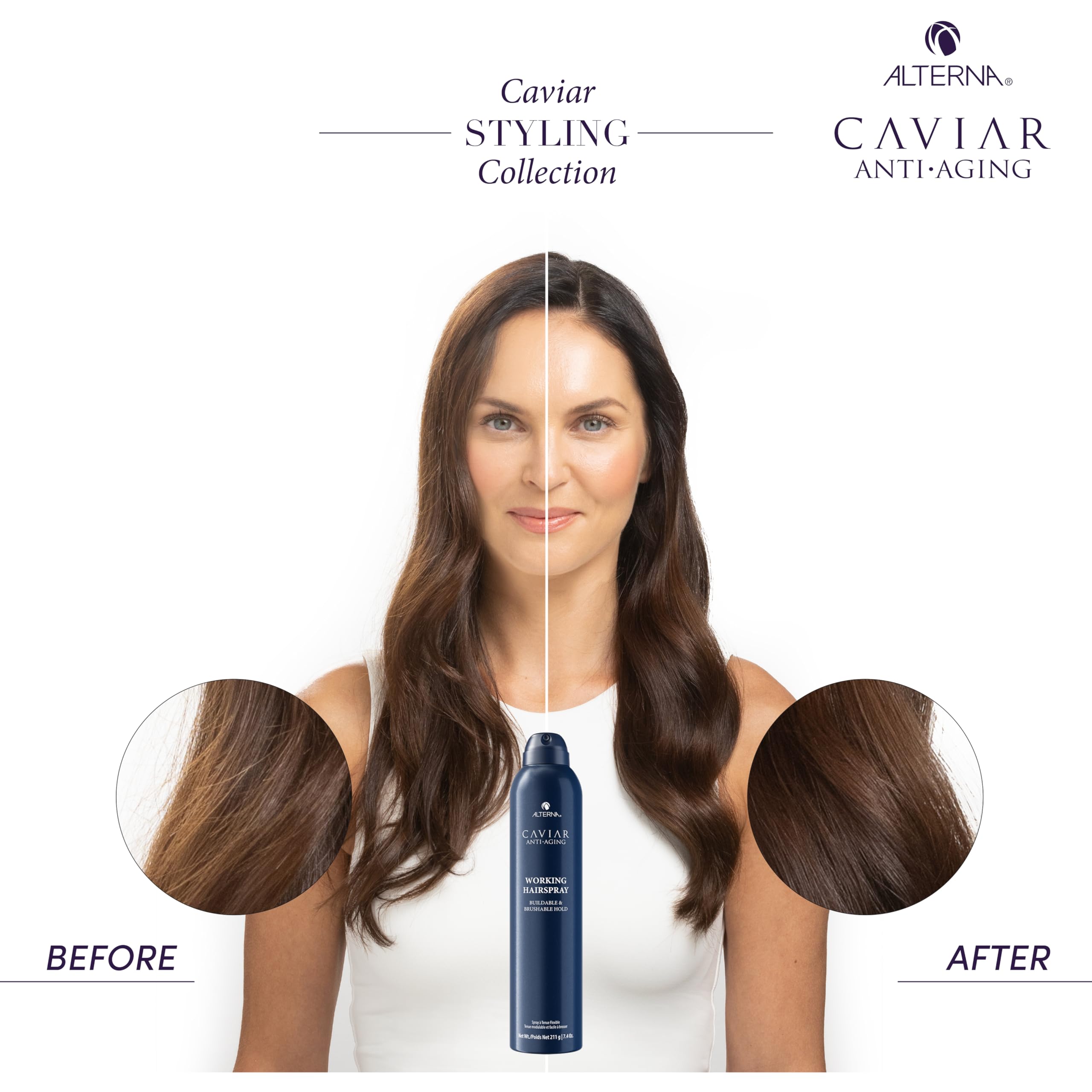 Alterna Caviar Working Hairspray packaging variation on shelf