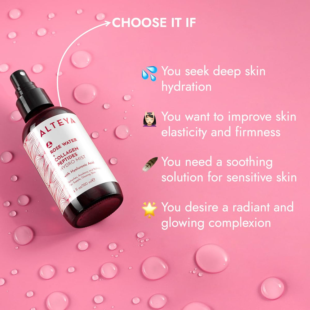 Rociado de tonico rosa Alteya Organics para rostro, sensación refrescante