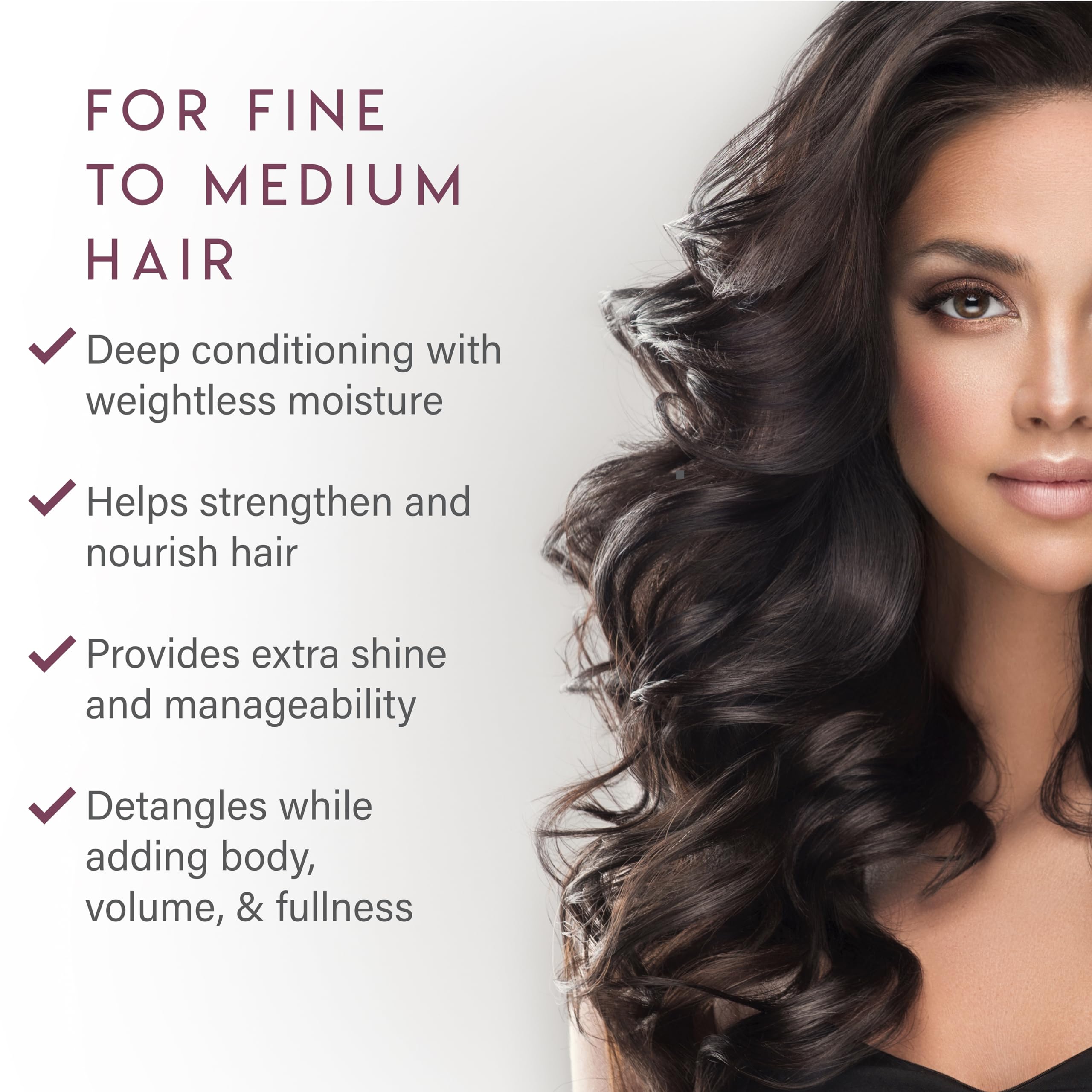ALURAM Acondicionador Volumen, cabello suelto y brillante tras el enjuague.