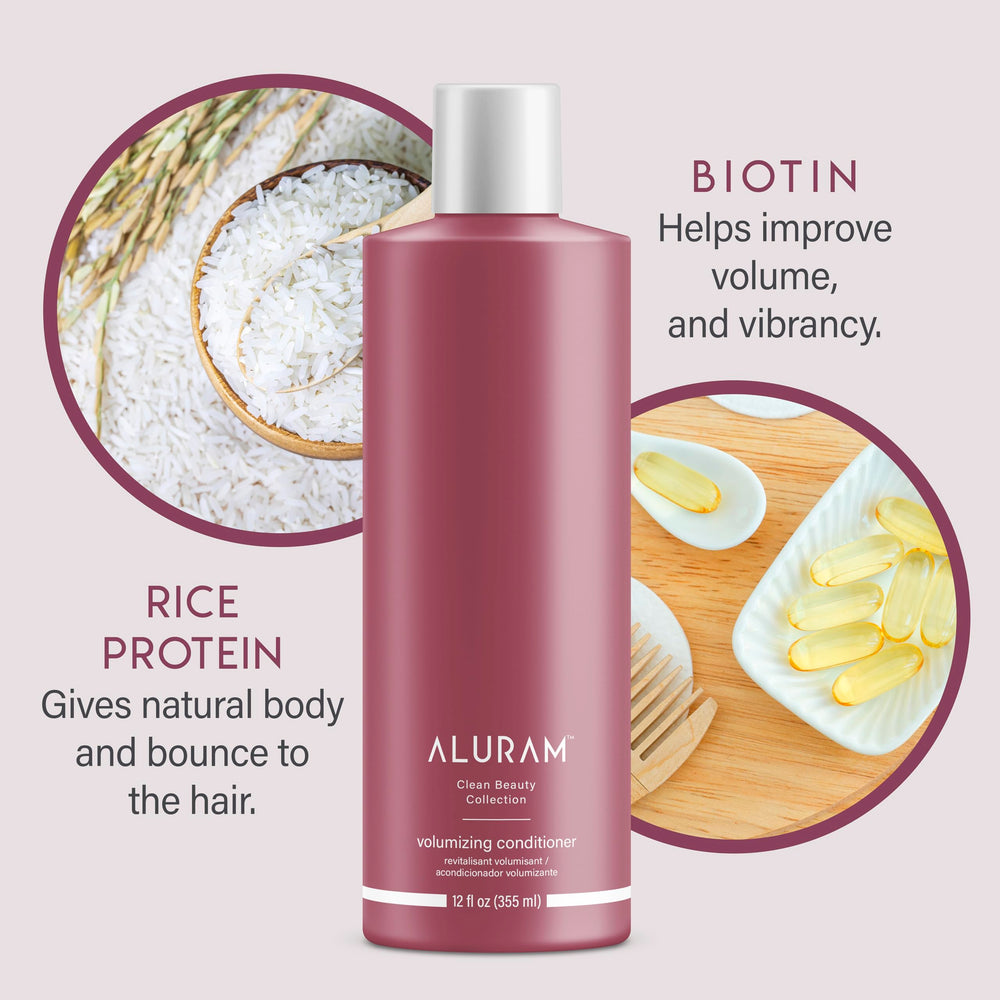 ALURAM Acondicionador Volumen, proteína de arroz y biotina fortalecen mechones.