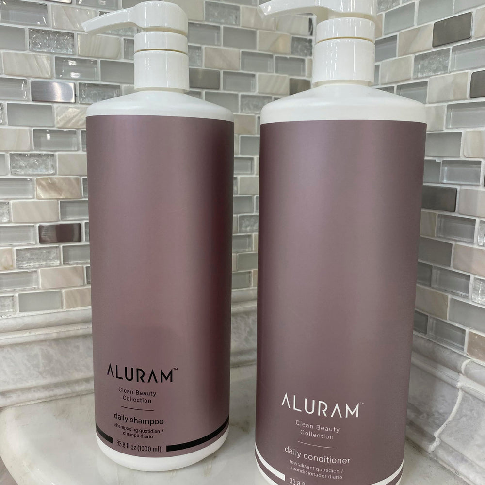 ALURAM conditioner application scene shows smooth detangling and easy manageability.