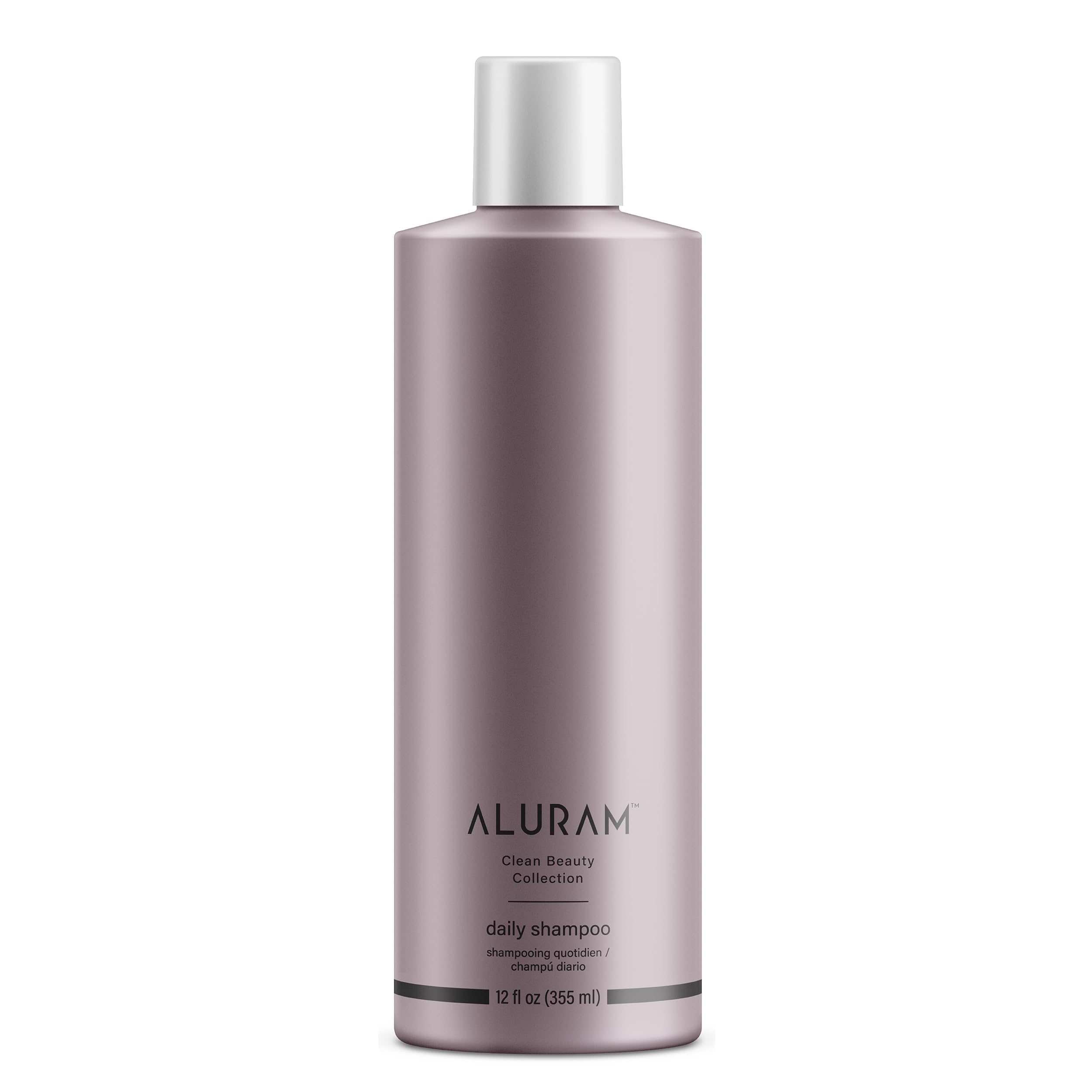 ALURAM Coconut Water Daily Shampoo bottle closeup for hydration and shine.