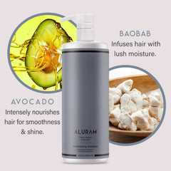 ALURAM Coconut Water Shampoo post-wash shine on healthy-looking hair.