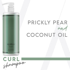 ALURAM Curl Shampoo bottle on display emphasizes cleansing for textured hair.