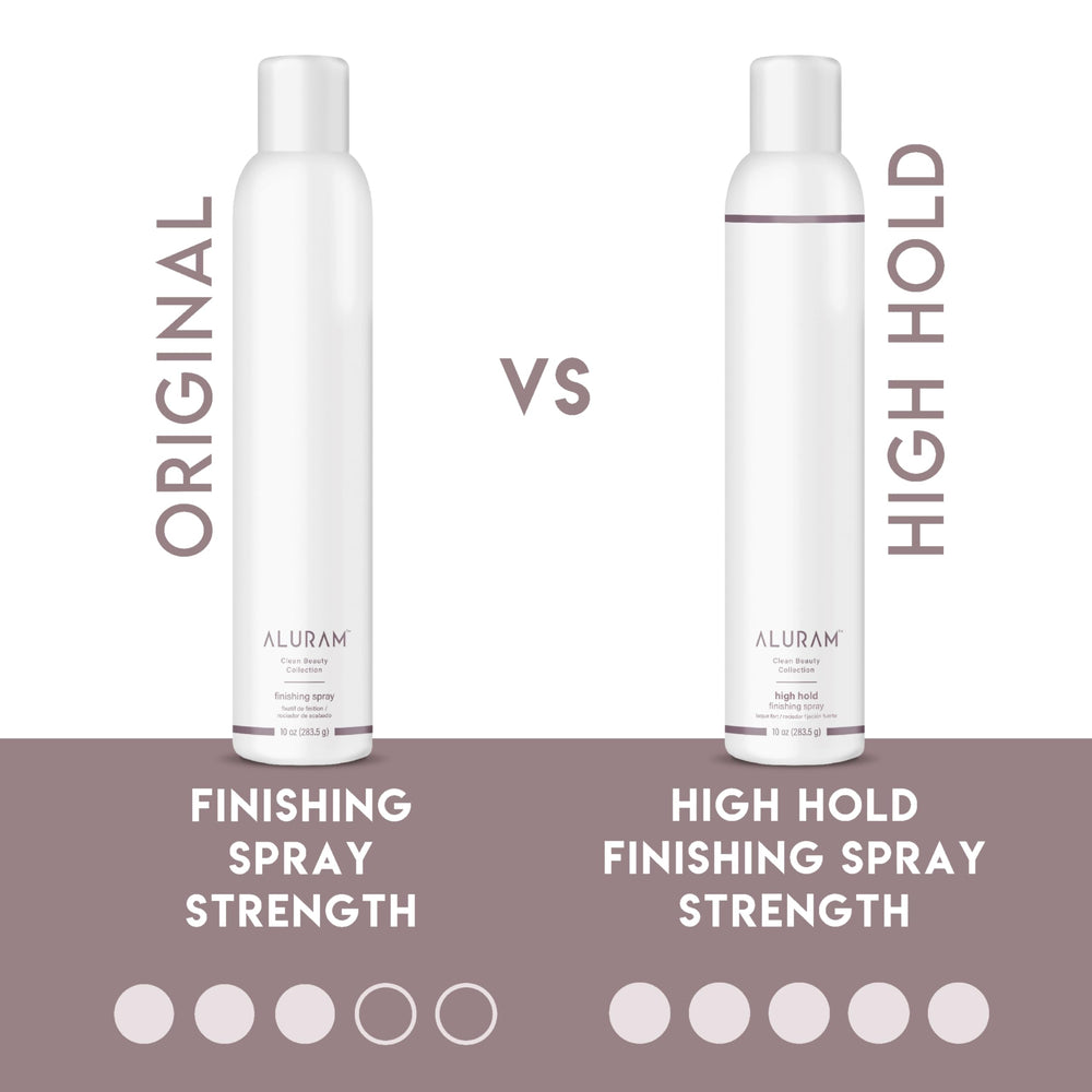 ALURAM finish spray on styled hair provides long-lasting hold and shine.