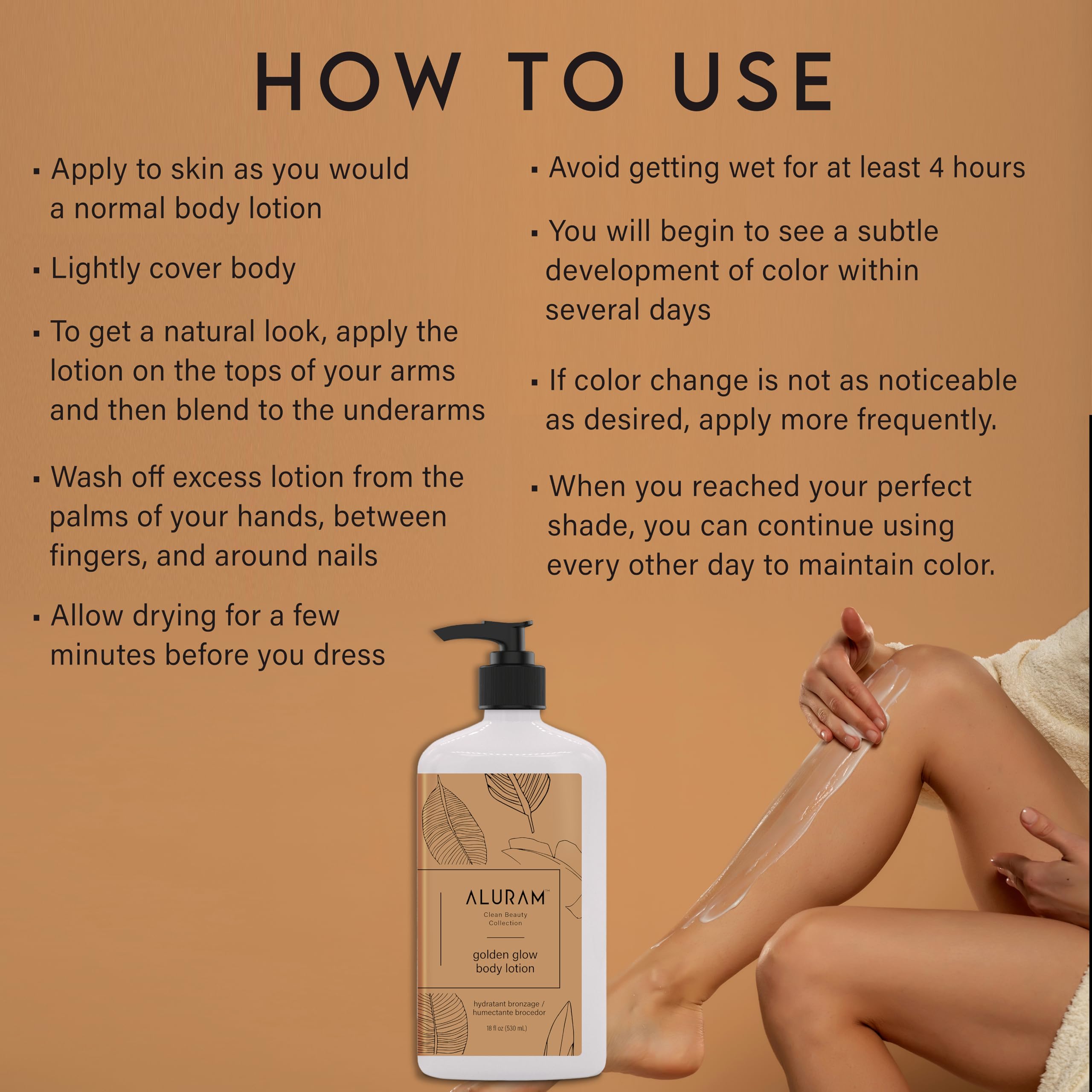 ALURAM Golden Glow Lotion packaging demonstrates clean beauty and nourishing ingredients