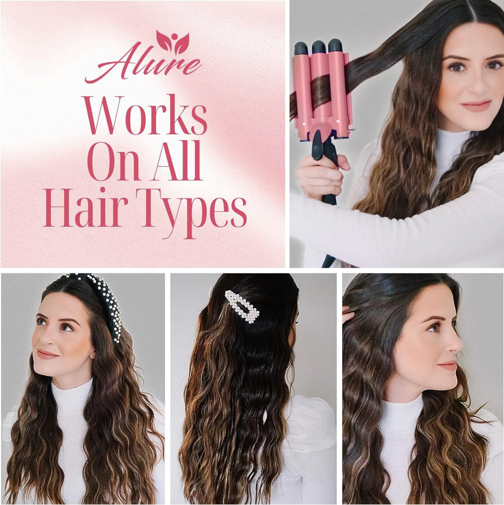 Alure triple-barrel waver creating natural beachy waves and curls