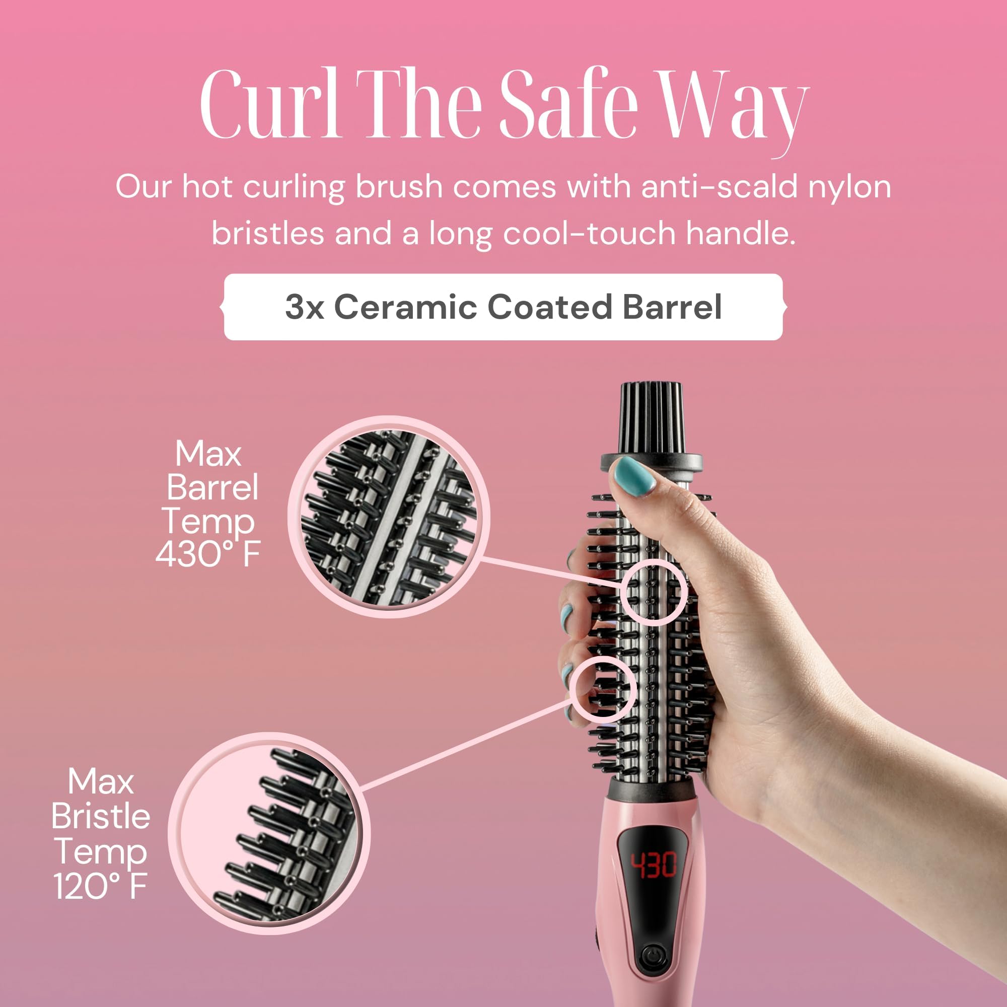 Ceramic-coated barrel provides even heat for smooth, glossy results.