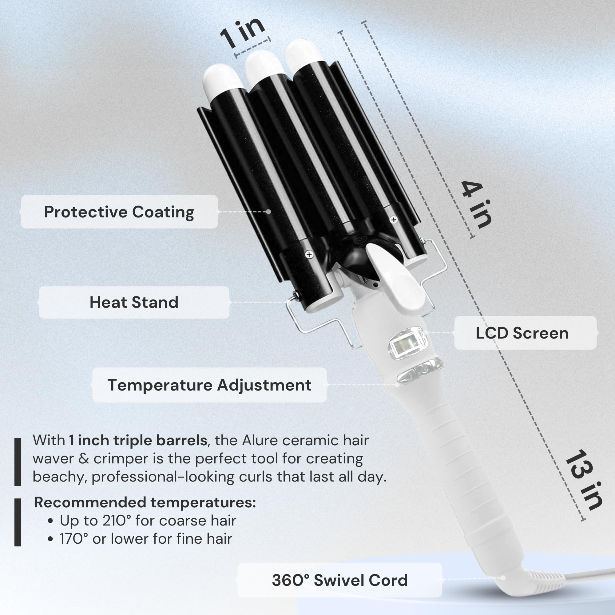 Alure insulated barrel tips ensure safe handling during styling sessions.