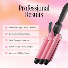 Alure triple barrel curler showing fast heat up in 60 seconds.