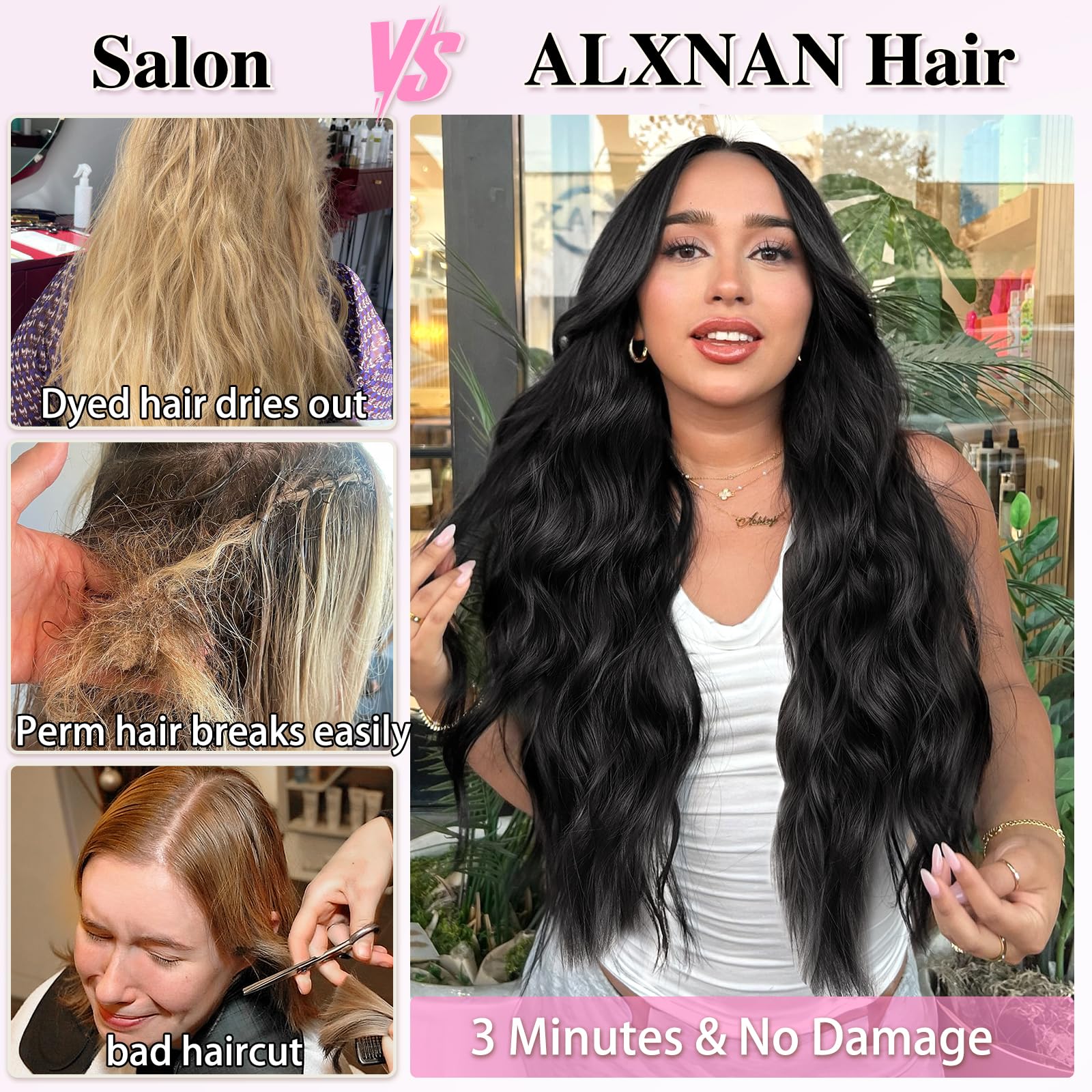 ALXNAN 6-inch wide clip-in weft with three clips for balanced hold.