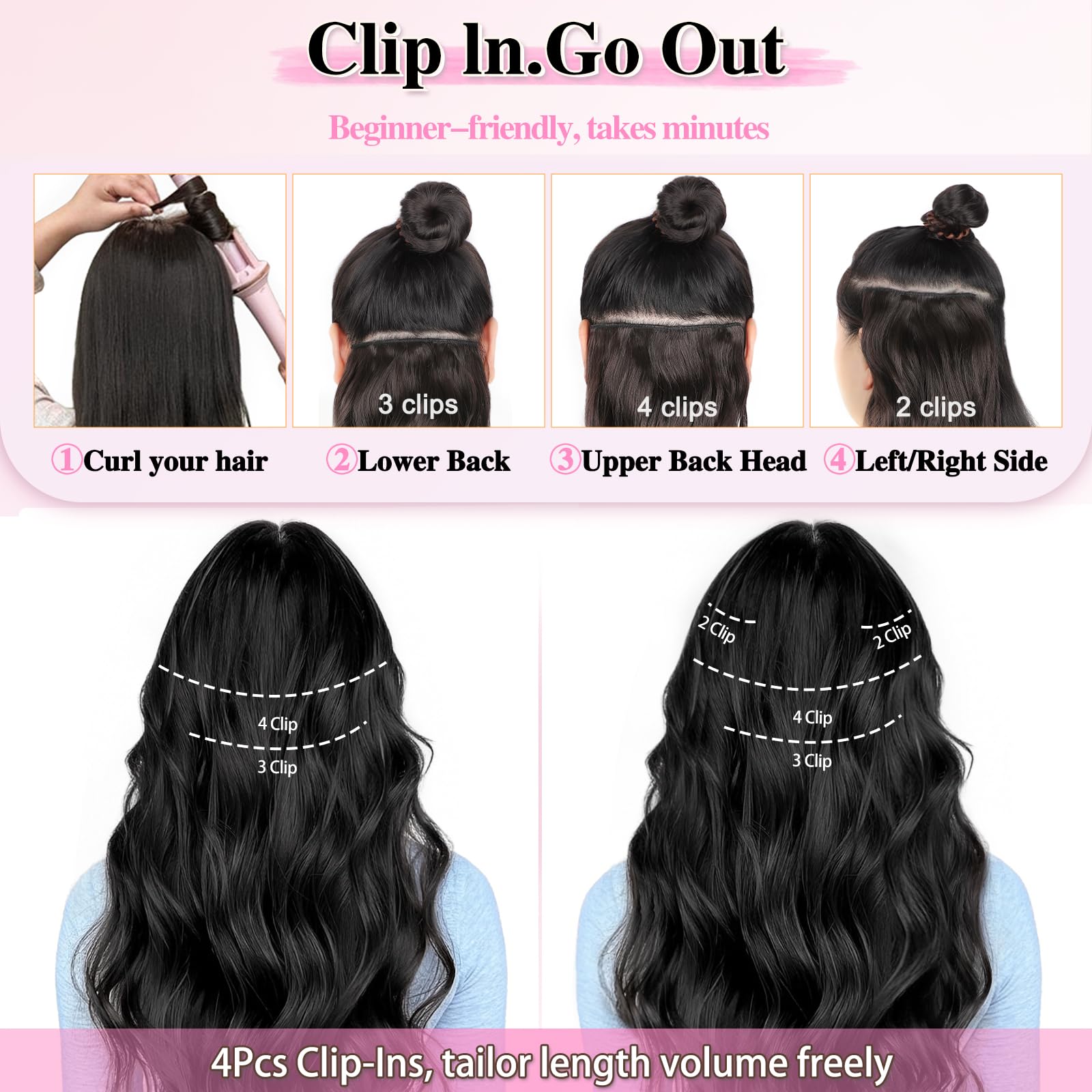ALXNAN 7-inch wide clip-in weft with four clips for full-bodied waves.