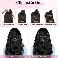 ALXNAN 7-inch wide clip-in weft with four clips for full-bodied waves.