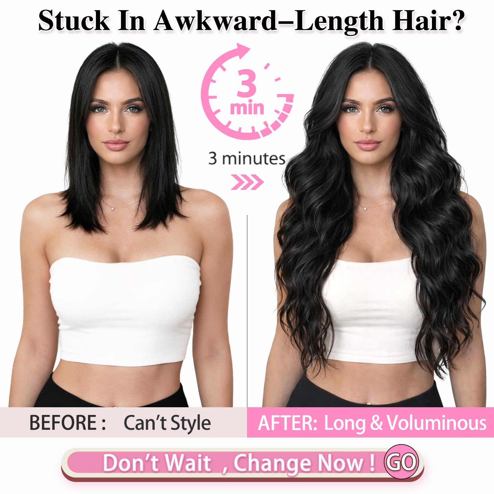 ALXNAN 5-inch wide clip-in wefts with two clips for secure quick wear.