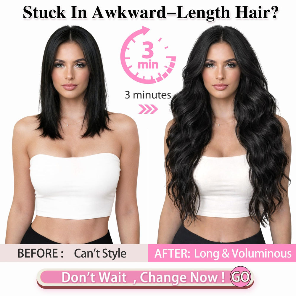 ALXNAN 5-inch wide clip-in wefts with two clips for secure quick wear.